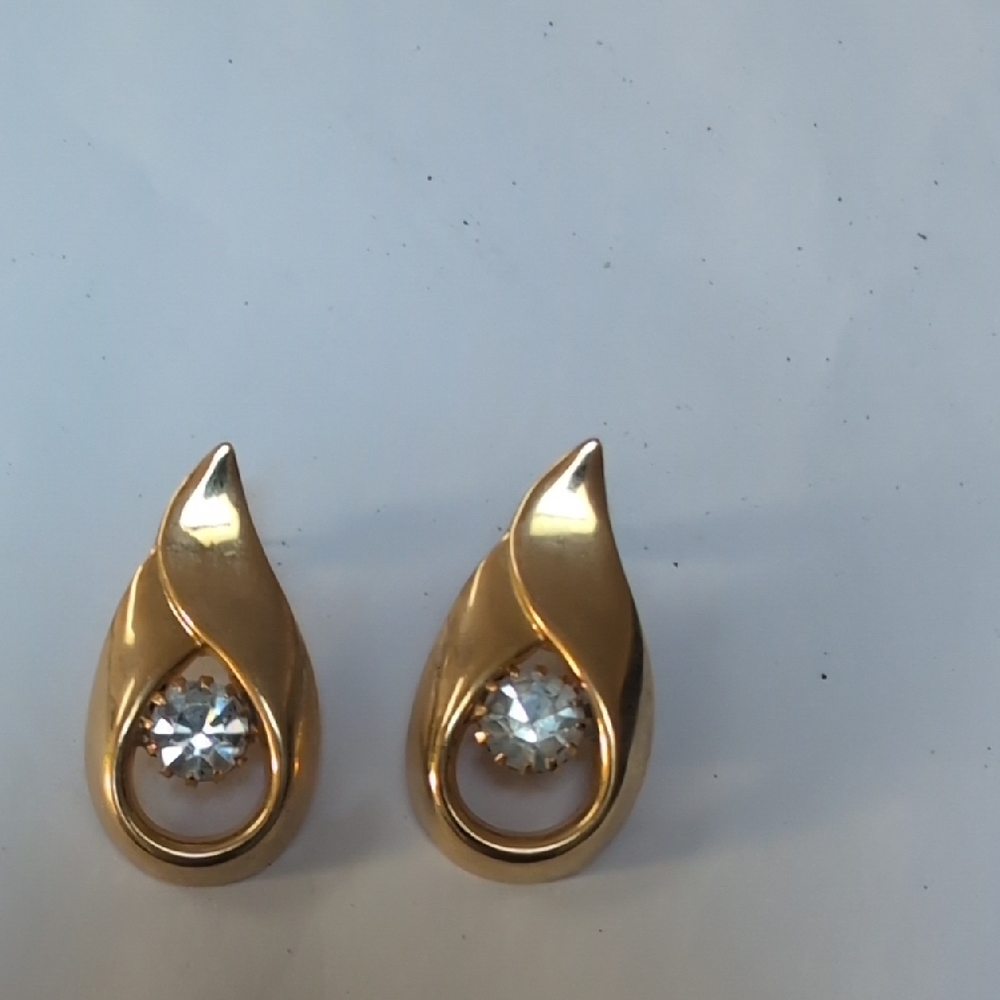 Gold Teardrop Earrings with Crystal Accent